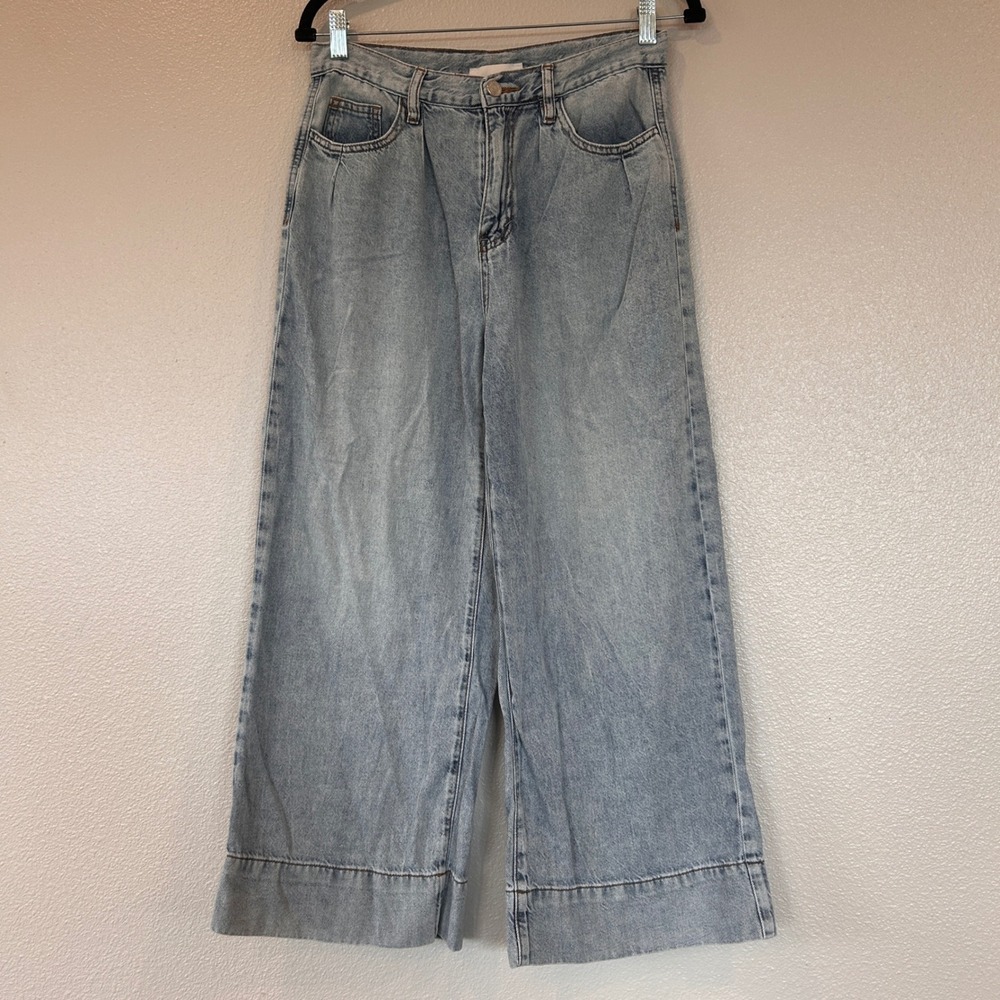 Habitual Womens High Rise Wide Leg Cropped Jeans Light Wash Blue Size 4/27